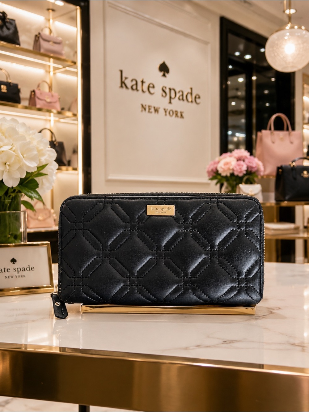 kate spade Quilted Black Zip-Around Wallet